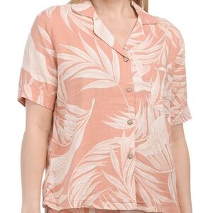 NWT Tahari‎ sleepwear Size Large Pink and White Linen Rayon Blend Top Moj…